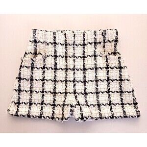 Jealous Tomato Nubby Tweed High Waist Mini Shorts Ivory Blk Gold Threads Sz S